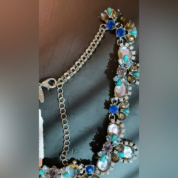 New York & Company Blue Statement Necklace Crystal Teardrop and Gemstone Design - Picture 4 of 4